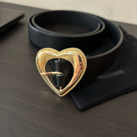 LUV AJ Black Leather Belt with Heart Buckle - Picture 4 of 4